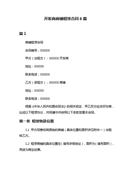 开发商商铺租赁合同6篇