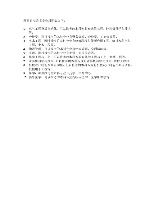 陕西专升本专业对照表