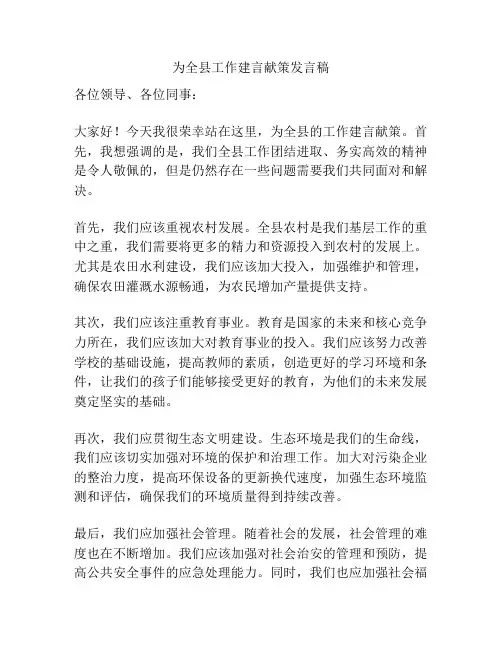 为全县工作建言献策发言稿