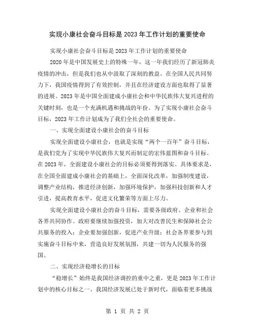 实现小康社会奋斗目标是2023年工作计划的重要使命