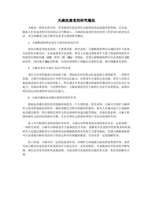 天麻抗衰老的研究概况