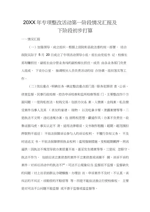 2019年专项整改活动第一阶段情况汇报及下阶段初步打算