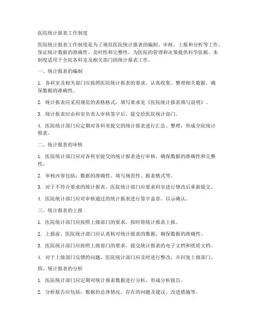 医院统计报表工作制度