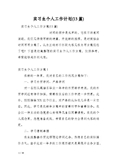 实习生个人工作计划(13篇)