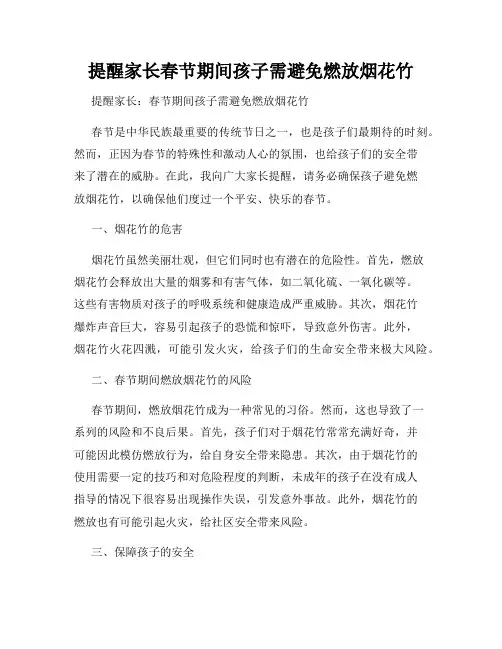 提醒家长春节期间孩子需避免燃放烟花竹