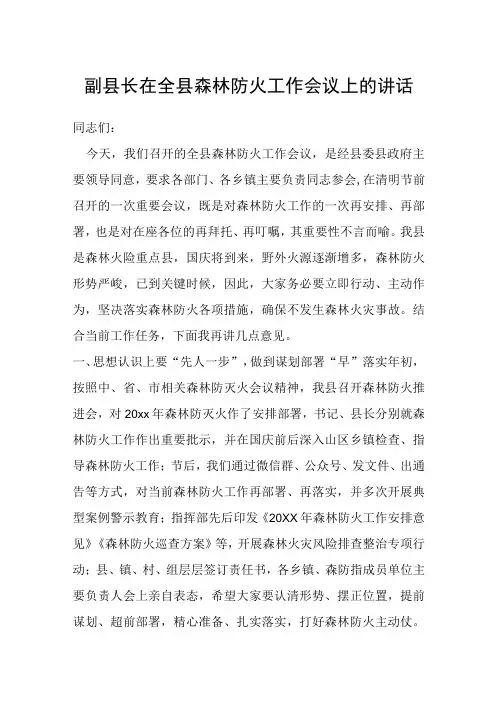 副县长在全县森林防火工作会议上的讲话