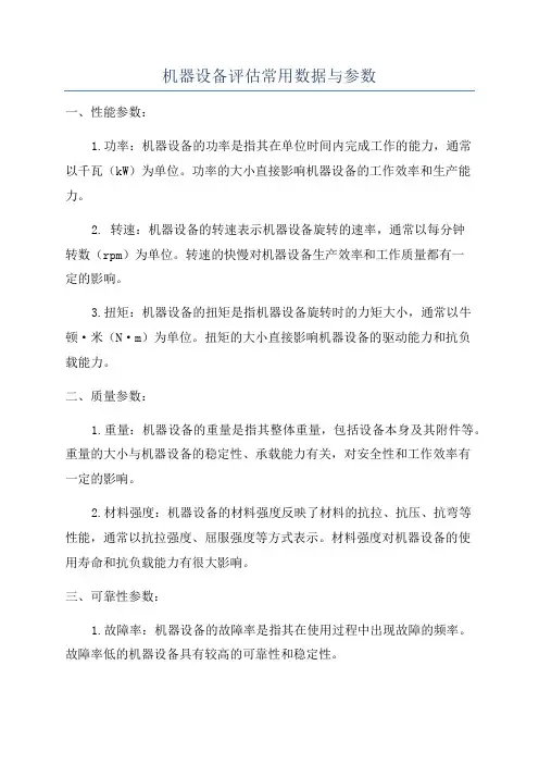 机器设备评估常用数据与参数