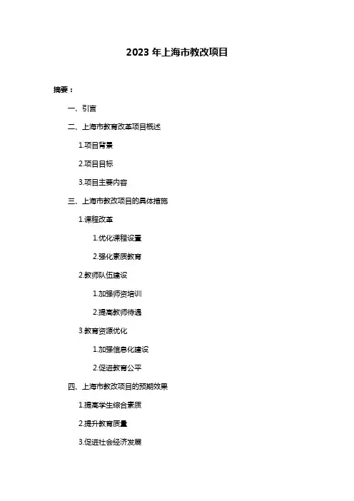 2023年上海市教改项目