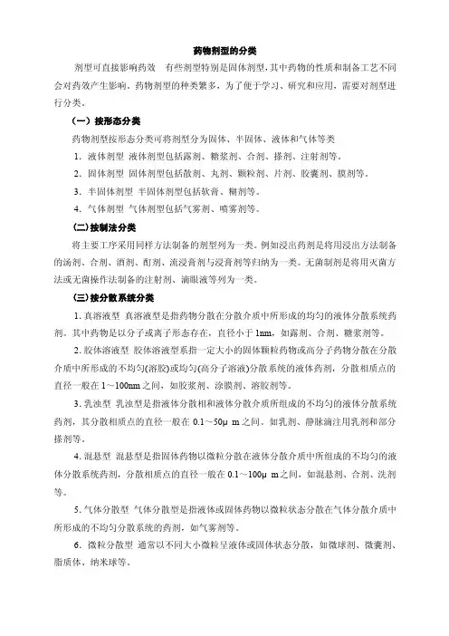 药物剂型的分类