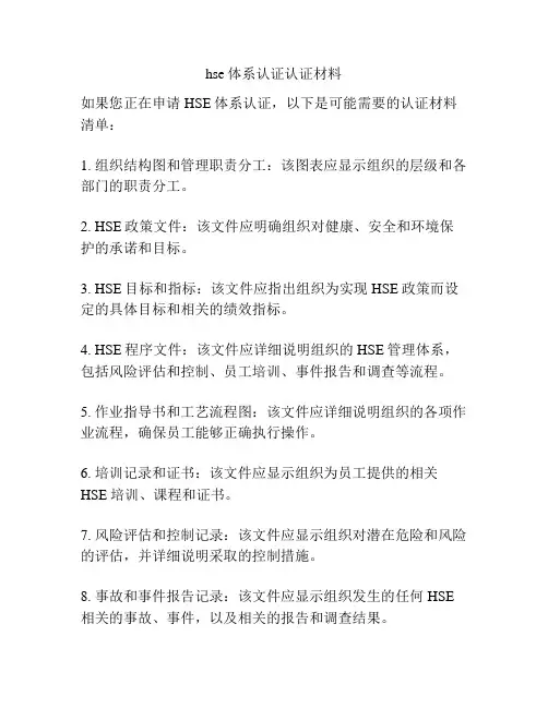 hse体系认证认证材料