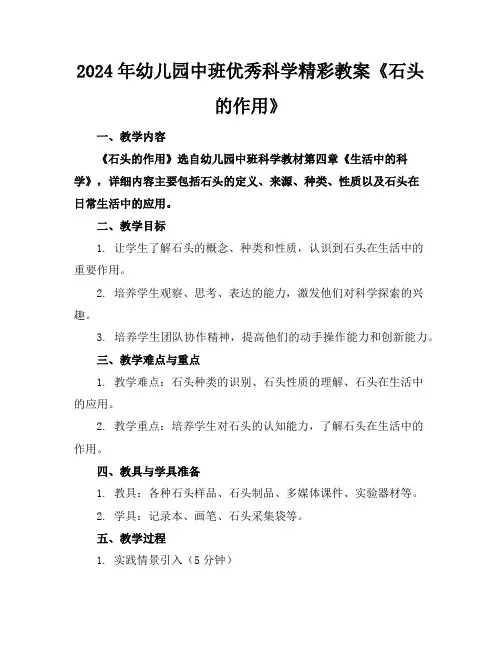 2024年幼儿园中班优秀科学精彩教案《石头的作用》