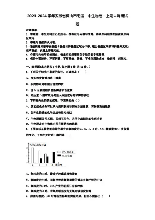 2023-2024学年安徽省黄山市屯溪一中生物高一上期末调研试题含解析