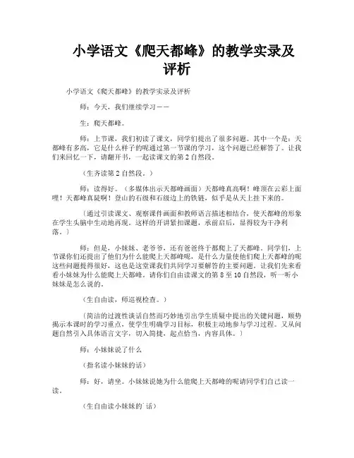 小学语文《爬天都峰》的教学实录及评析