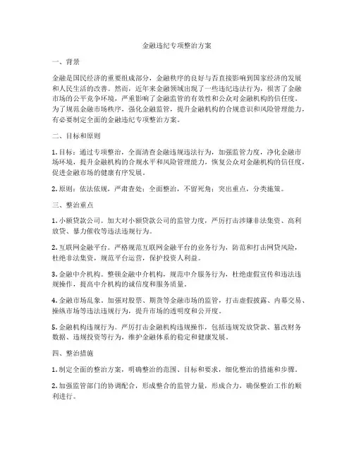 金融违纪专项整治方案