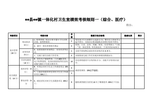 2017镇一体化村卫生室绩效考核细则