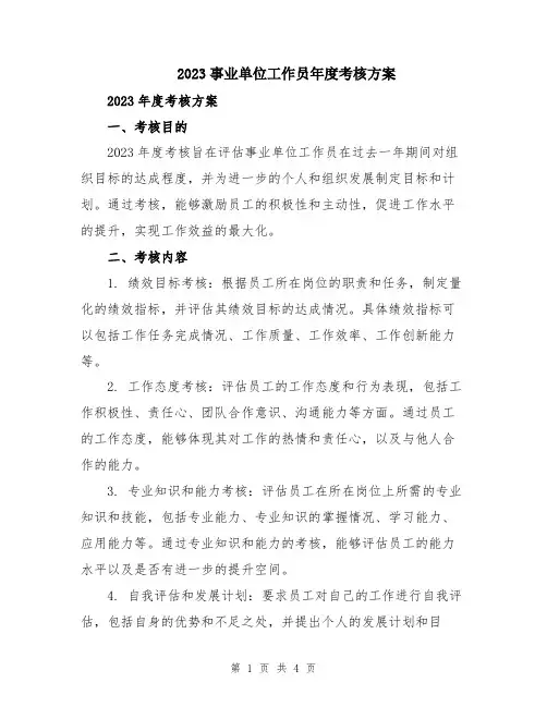 2023事业单位工作员年度考核方案
