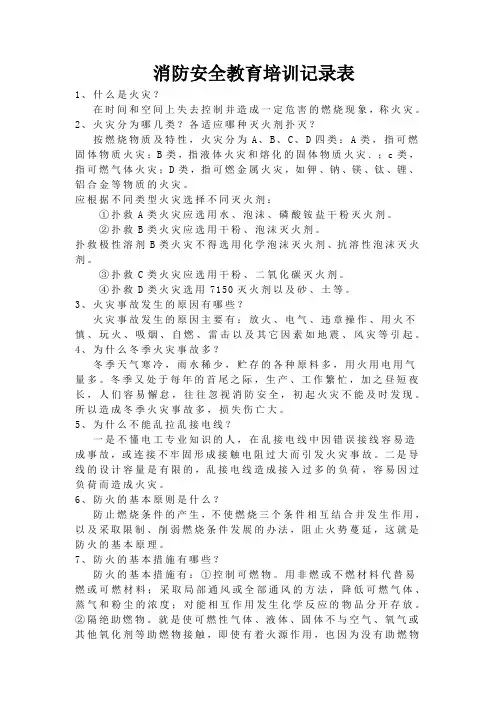 消防安全教育培训记录