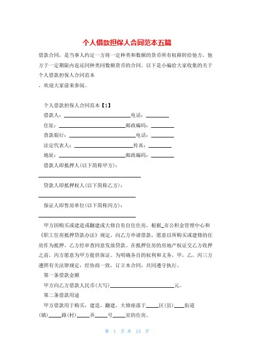 个人借款担保人合同范本五篇