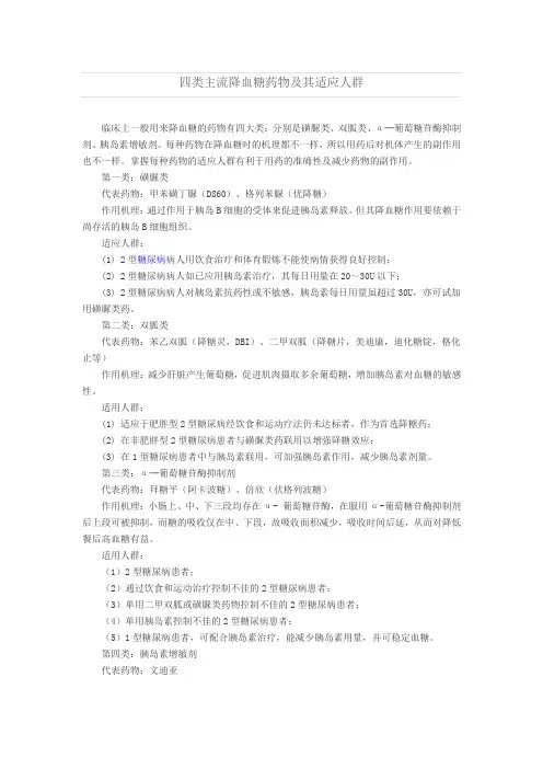 四类主流降血糖药物及其适应人群