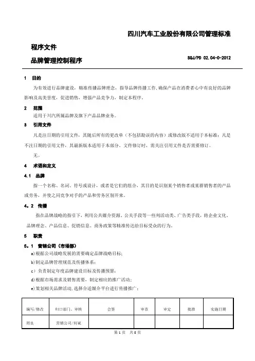 品牌管理控制程序
