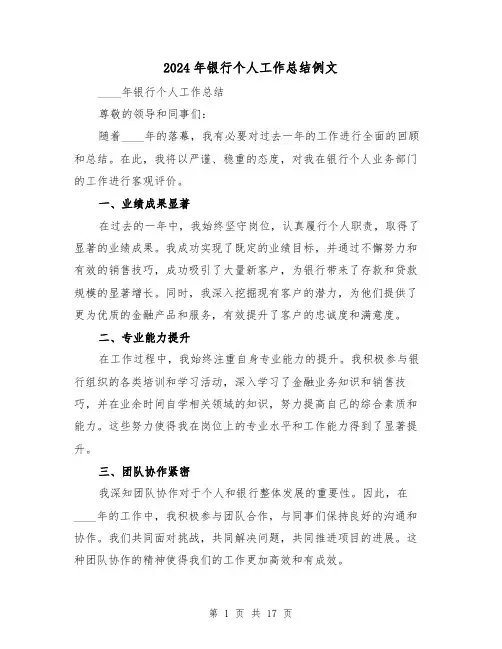2024年银行个人工作总结例文（七篇）