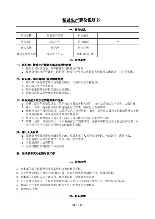 精益生产  职位说明书20200320