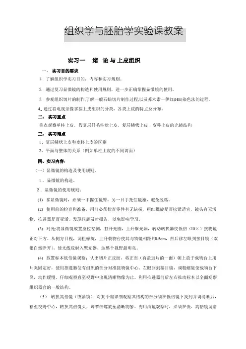 组织学与胚胎学实验课教案
