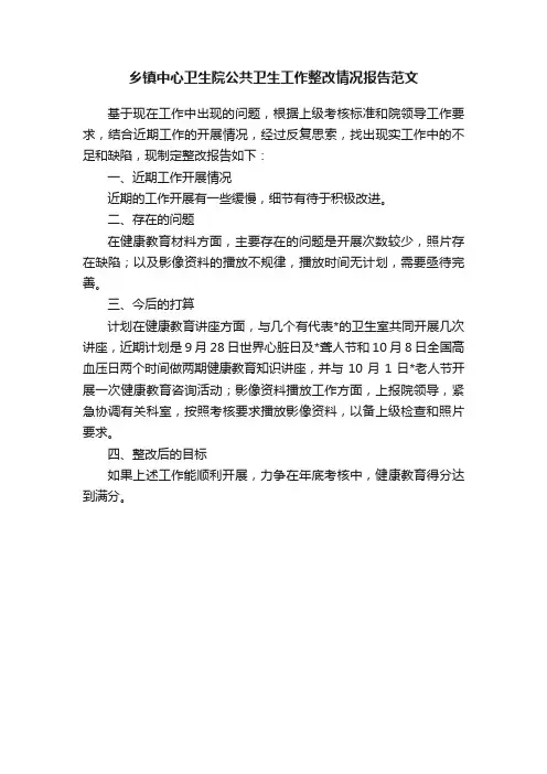 乡镇中心卫生院公共卫生工作整改情况报告范文