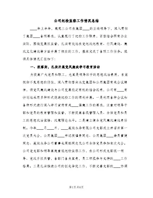 公司纪检监察工作情况总结（2篇）