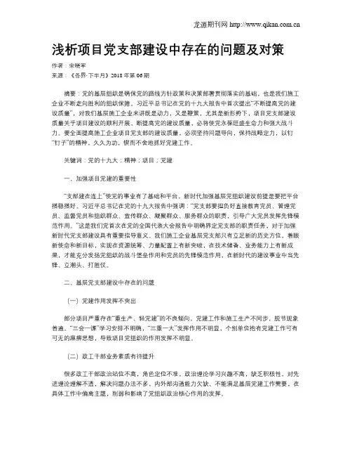 浅析项目党支部建设中存在的问题及对策