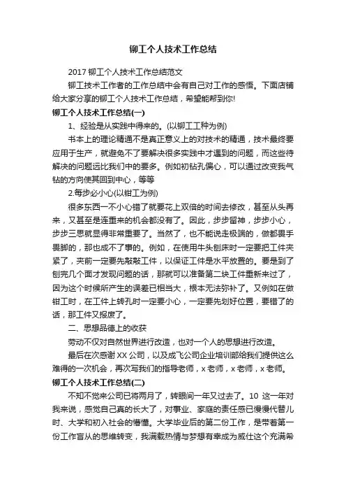 铆工个人技术工作总结