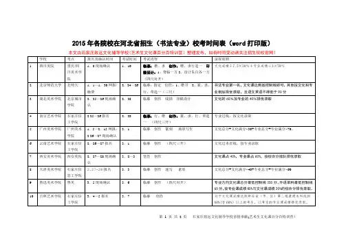 2015年各院校在河北省招生(书法专业)校考时间表(word打印版)