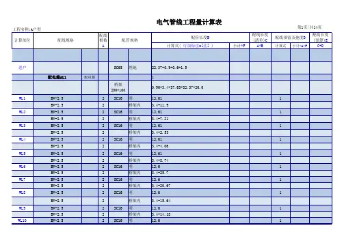 电气工程量计算表 A型 