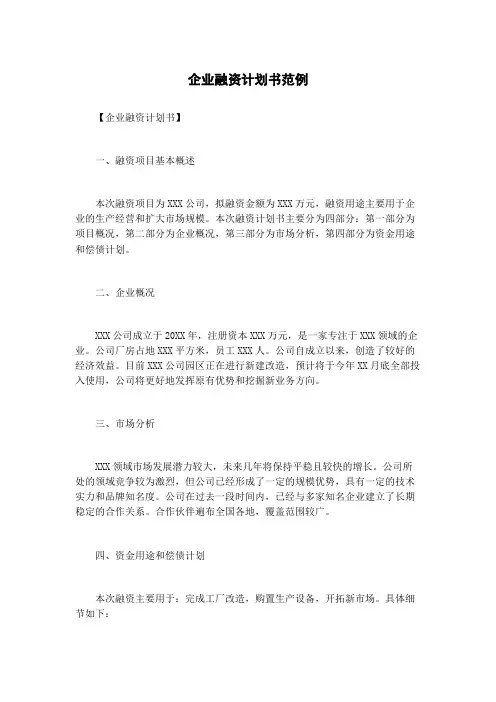 企业融资计划书范例