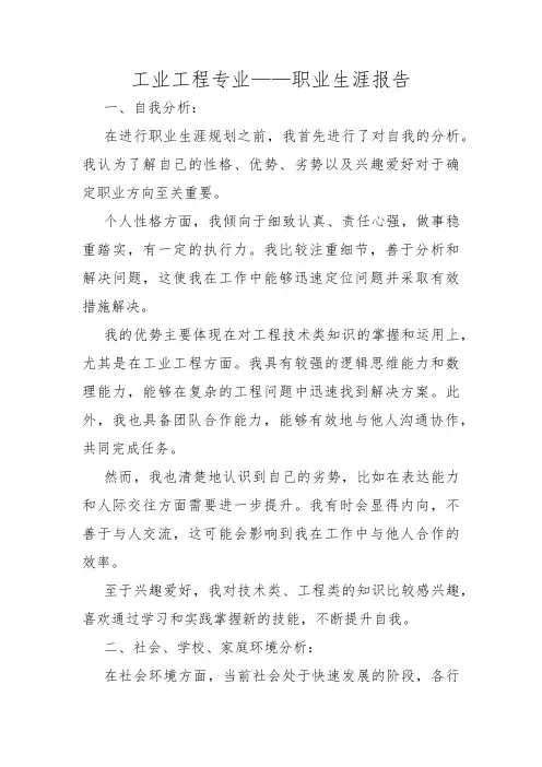 工业工程专业——职业生涯报告