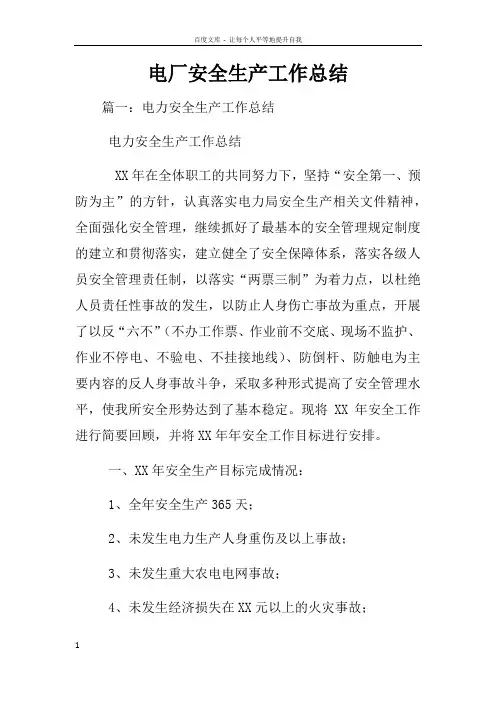 电厂安全生产工作总结