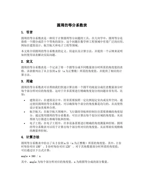 圆周的等分系数表