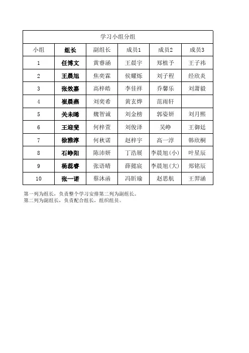 小学生学习小组分组名单