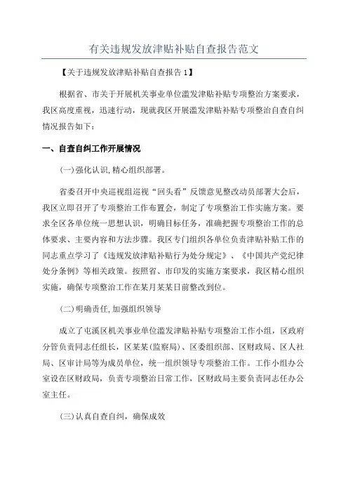 有关违规发放津贴补贴自查报告范文