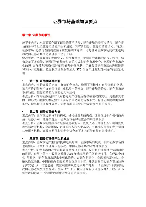 证券市场基础知识要点