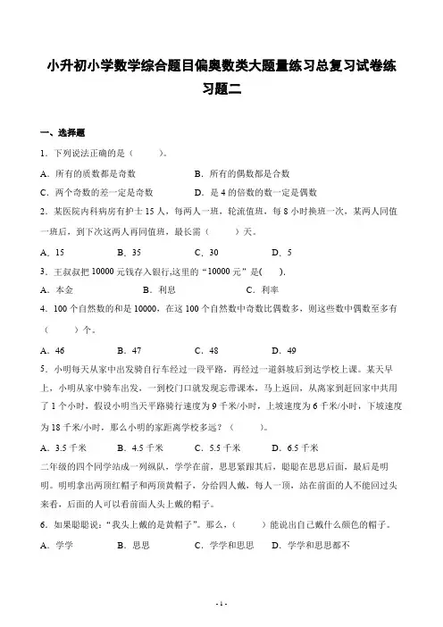 小升初小学数学综合题目偏奥数类大题量练习总复习试卷练习题二