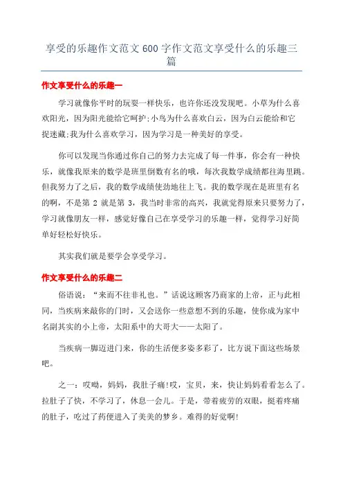 享受的乐趣作文范文600字作文范文享受什么的乐趣三篇