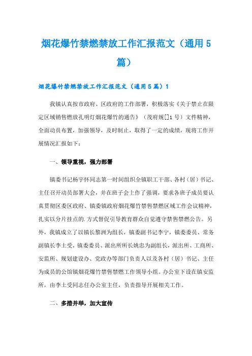 烟花爆竹禁燃禁放工作汇报范文(通用5篇)