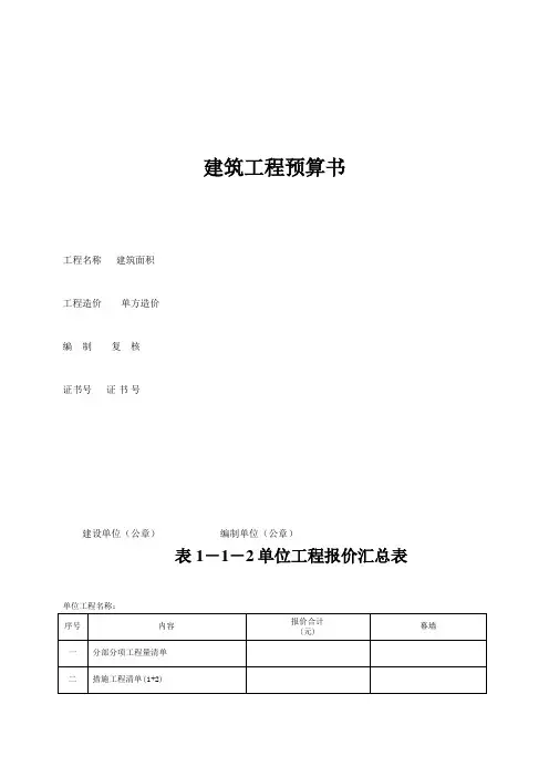 建筑工程预算书模板