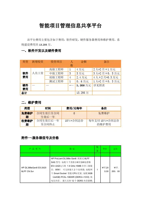 软件项目报价表-软件报价明细表-软件报价明细