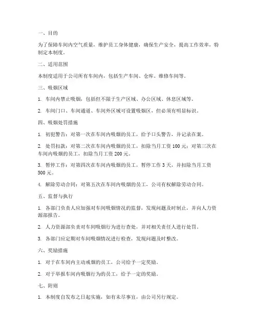 车间吸烟处罚管理制度
