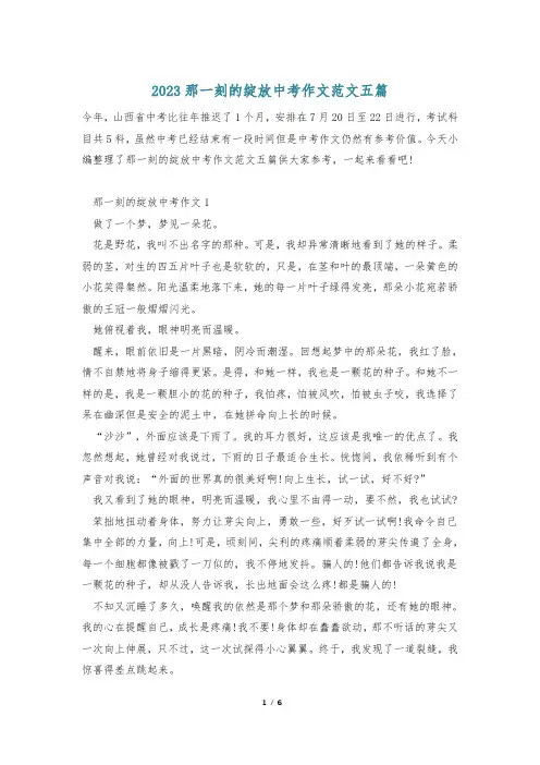 2023那一刻的绽放中考作文范文五篇