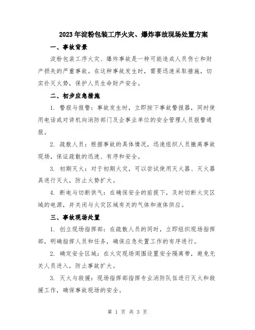 2023年淀粉包装工序火灾、爆炸事故现场处置方案