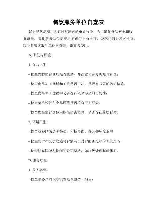 餐饮服务单位自查表