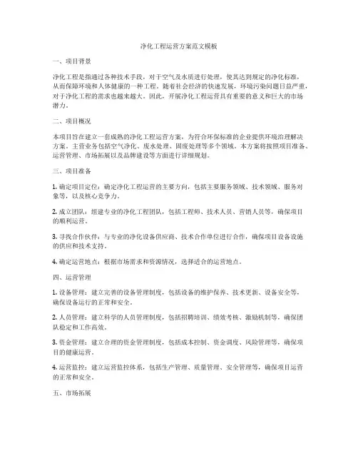 净化工程运营方案范文模板